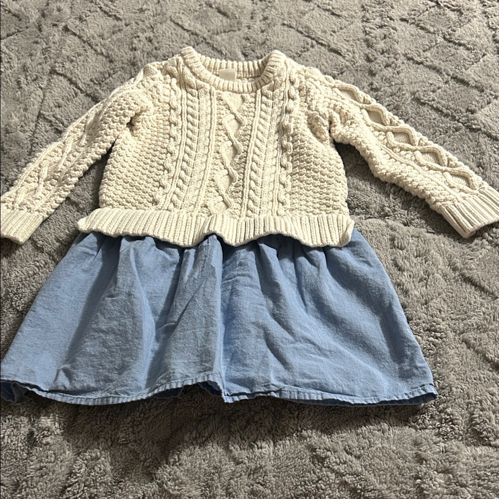 GAP Cream Cable Knit Sweater Dress with Blue Skirt